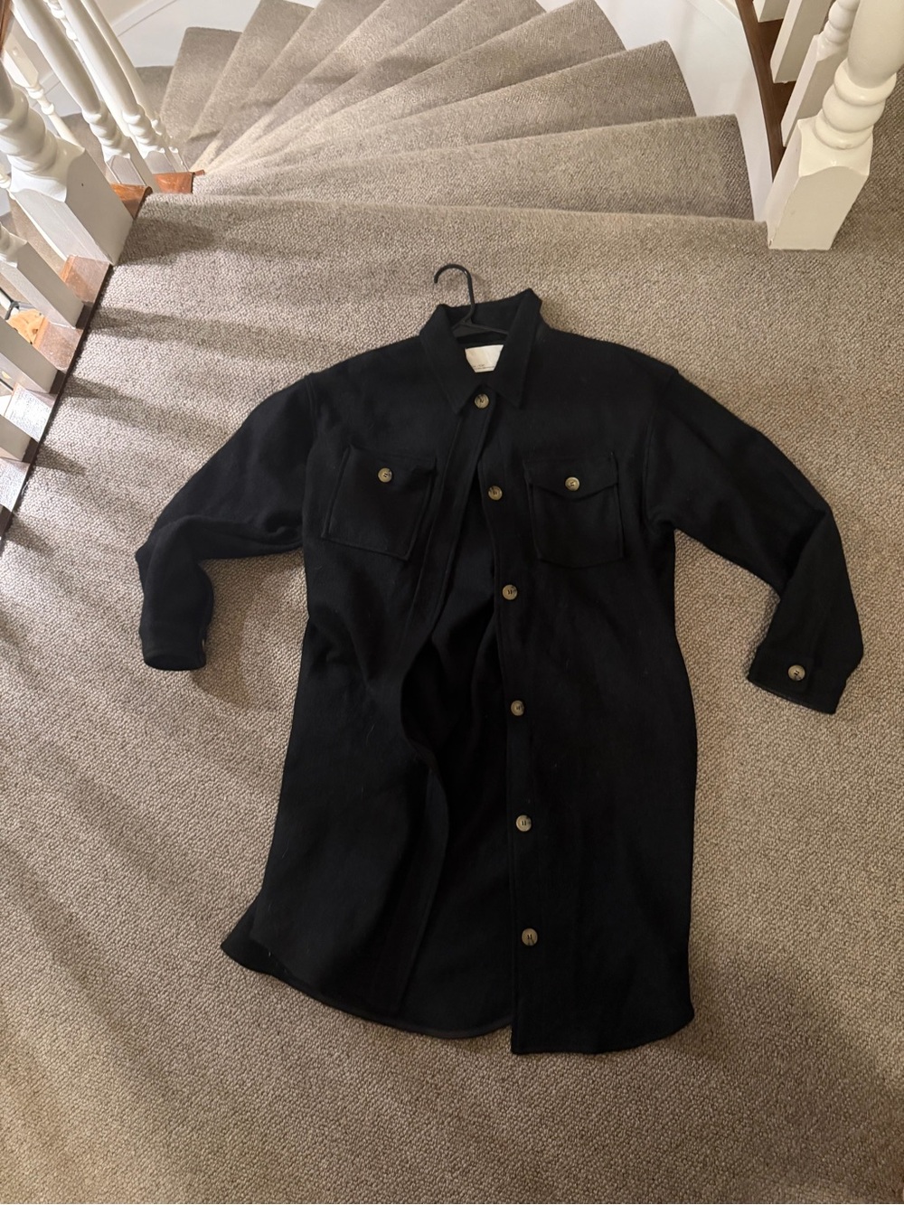 Black Men's Long Button-Front Jacket Coat